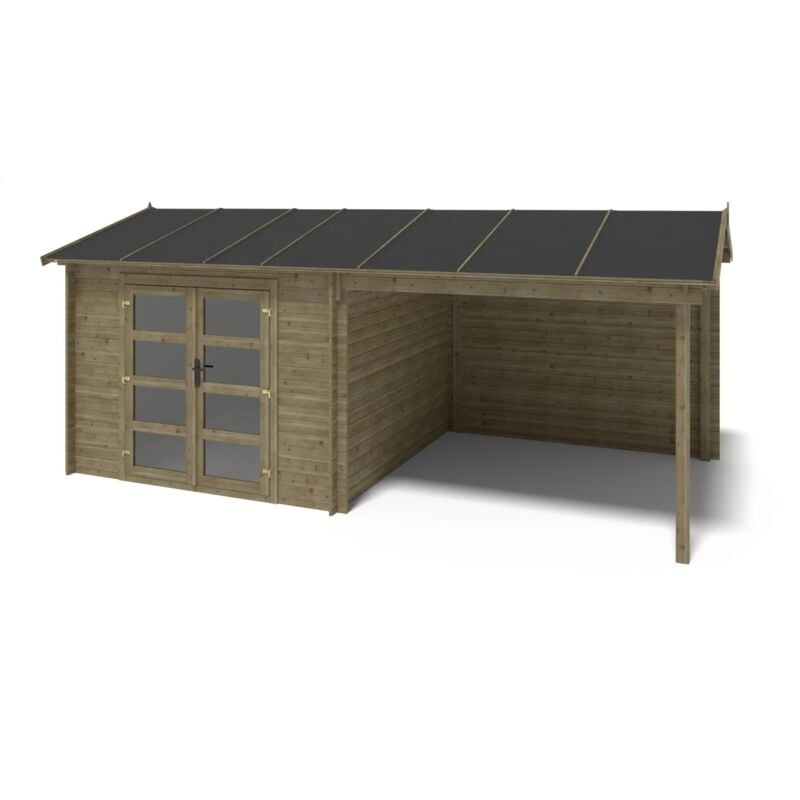Altanka - Abri de jardin en bois - 17,40m2 - 5,79x3m - Traité - Ep. 28mm - Couleur: vert