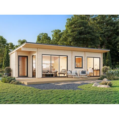 Abri de jardin en bois 32,0 m² – Épicéa nordique 70mm – Montage facile – Double vitrage – Espace de rangement sécurisé – Palmako