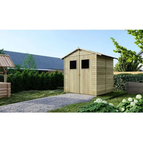 Abri de jardin en bois 3,46 m2 - 1,90x1,82 m - traité - Couleur: vert