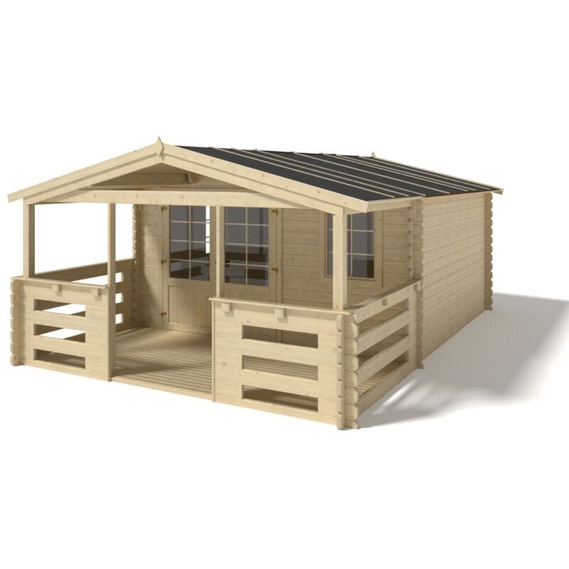 Altanka - Abri de jardin en bois - 4x4 m + terrasse avec balustrade et avant-toit en bois - 24 m2