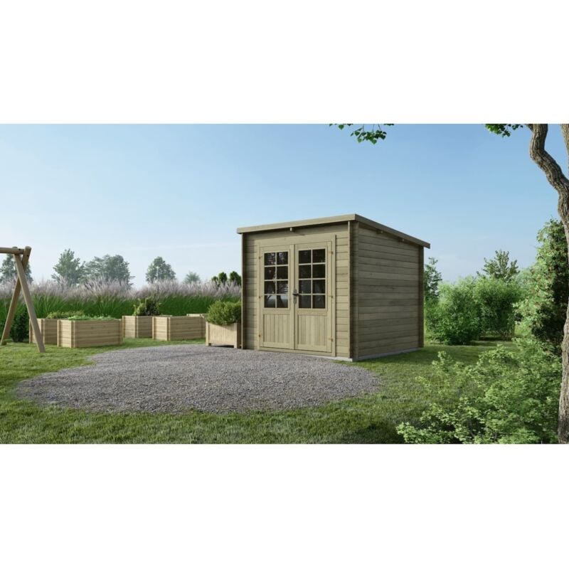 Altanka - Abri de jardin en bois - 6,25m2 - 2,50x2,50m - Traité - Ep. 28mm - Couleur: vert