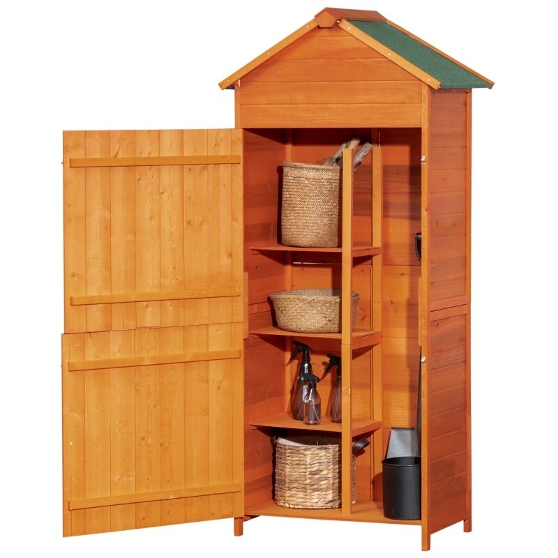 Abri de Jardin en Bois 84×52×188 cm – 2 Portes, Armoire à Outils, 3 Étagères