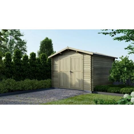 Abri de jardin en bois - 9m2 - 3x3m - Traité - Ep. 28mm - Couleur: vert
