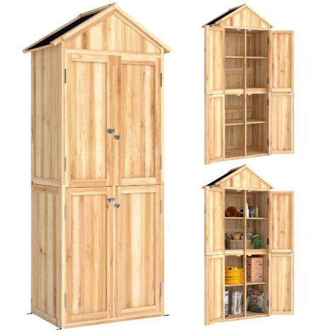 Abri de jardin en bois, abri à outils, abri de rangement extérieur, toit en pente asphalté, 82 x 50 x 190 cm, bois naturel