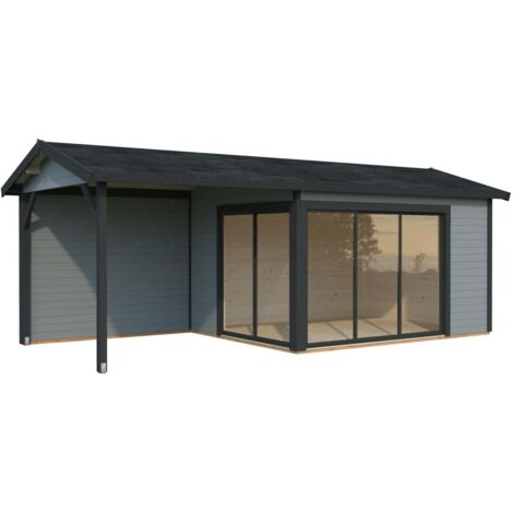 Abri de jardin en bois Amanda 11,2+7,8 m2 Slide Peint gris clair + anthracite