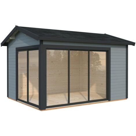 Abri de jardin en bois Amanda 11,2 m2 Slide Peint gris clair + anthracite