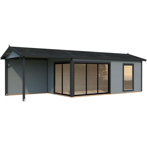 Abri de jardin en bois Amanda 17,1+7,8 m2 Slide Plus Peint gris clair + anthracite