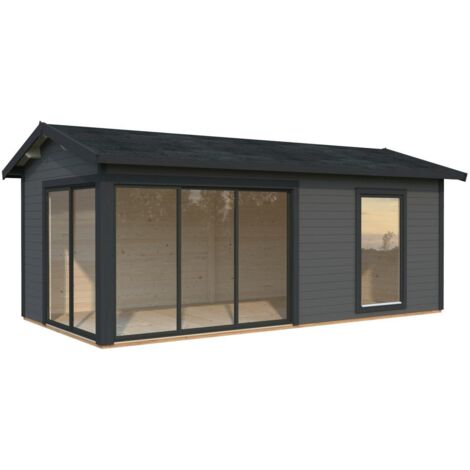 Abri de jardin en bois Amanda 17,1 m2 Slide Peint gris foncé + anthracite