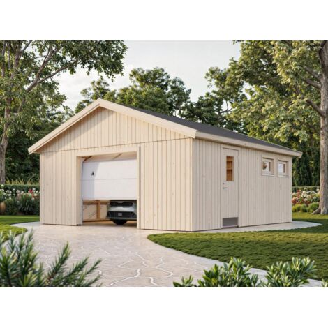 Abri de jardin en bois Andre 28,5 m2 porte sectionnelle Naturel