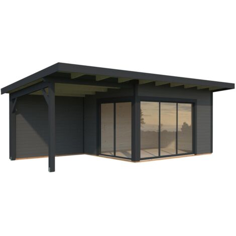 Abri de jardin en bois Andrea 11,2+7,9 m2 Slide Plus Peint gris foncé + anthracite