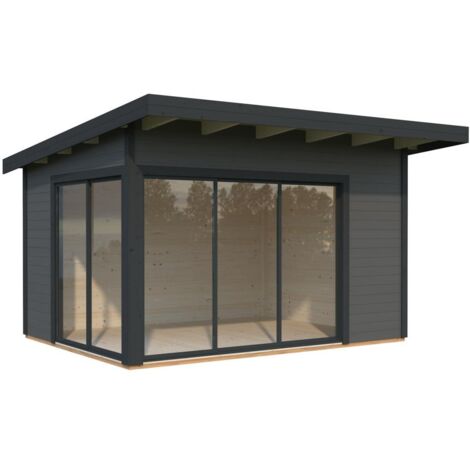 Abri de jardin en bois Andrea 11,2 m2 Slide Peint gris foncé + anthracite