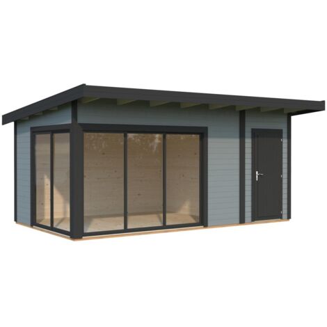 Abri de jardin en bois Andrea 15,2 m2 Slide Plus Peint gris clair + anthracite
