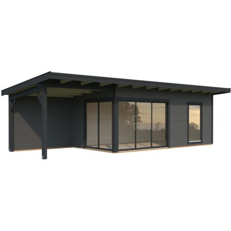 Abri de jardin en bois Andrea 17,1+7,9 m2 Slide Plus Peint gris foncé + anthracite