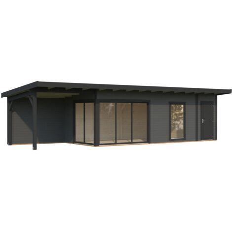 Abri de jardin en bois Andrea 21,1+7,9 m2 Slide Peint gris foncé + anthracite