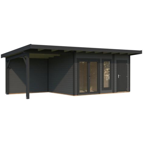 Abri de jardin en bois Aurelia 12,4+7,9 m2 Peint gris foncé + anthracite