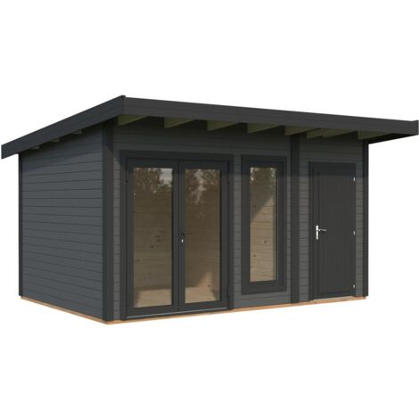 Abri de jardin en bois Aurelia 12,4 m2 Peint gris foncé + anthracite
