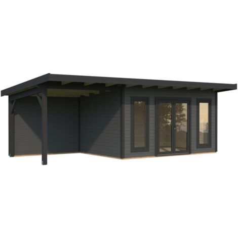 Abri de jardin en bois Aurelia 12,7+7,9 m2 Peint gris foncé + anthracite