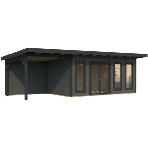 Abri de jardin en bois Aurelia 15,2+7,9 m2 Peint gris foncé + anthracite