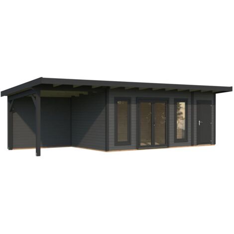 Abri de jardin en bois Aurelia 16,7+7,9 m2 Peint gris foncé + anthracite