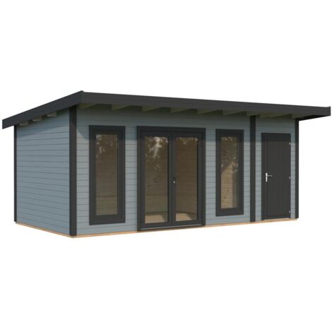 Abri de jardin en bois Aurelia 16,7 m2 Peint gris clair + anthracite