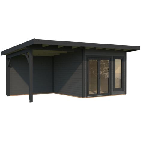 Abri de jardin en bois Aurelia 8,4+7,9 m2 Peint gris foncé + anthracite