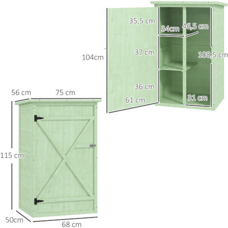 Abri de jardin en bois avec espace de rangement, porte verrouillable, sol en asphalte, toit monopente, 75 x 56 x 115 cm