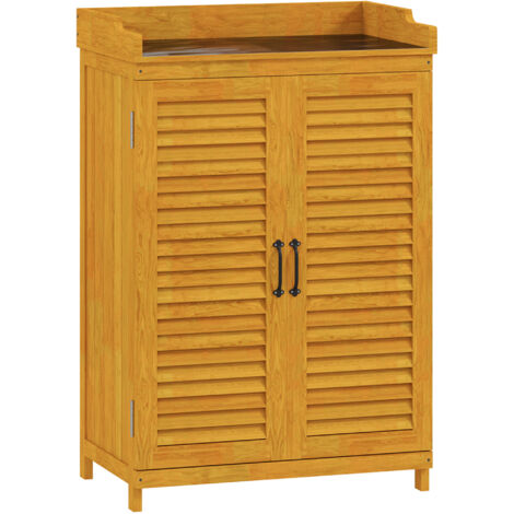 Abri de jardin en bois avec plan de travail, résistant aux intempéries, 65,5 x 40 x 98,5 cm, abri à outils avec porte à persiennes, étagères, idéal pour le jardin ou la terrasse, jaune