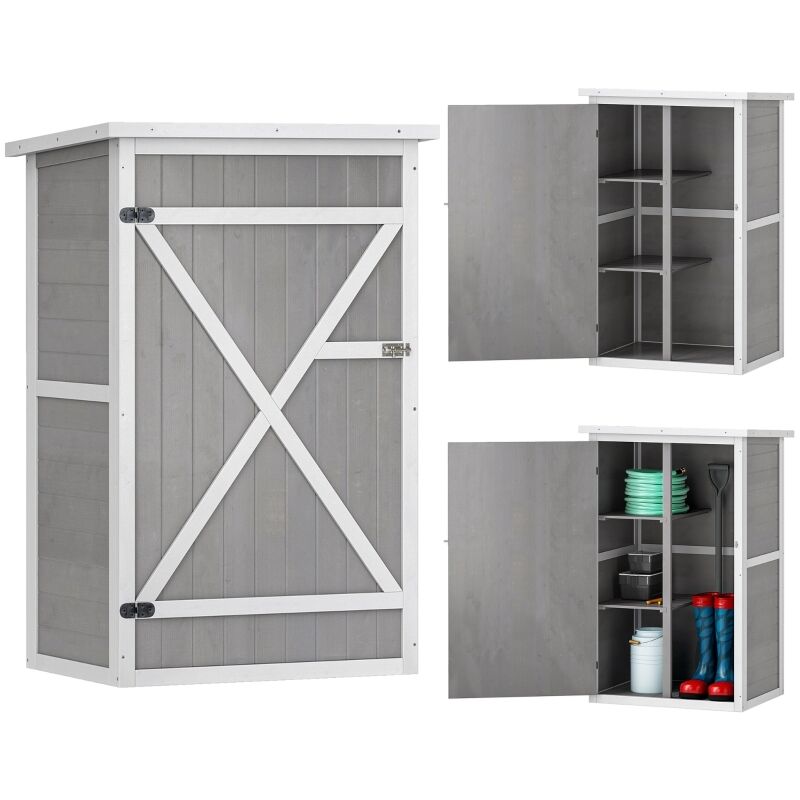 Abri de jardin en bois avec toit étanche, armoire à outils extérieure à 2 étagères, 75 x 56 x 115 cm, gris