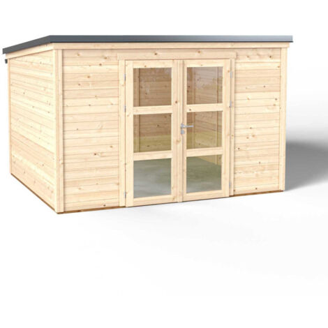 Abri de jardin en bois avec toiture mono-pente en acier galvanisé SHELTY+ MODERN  8,9 m²
