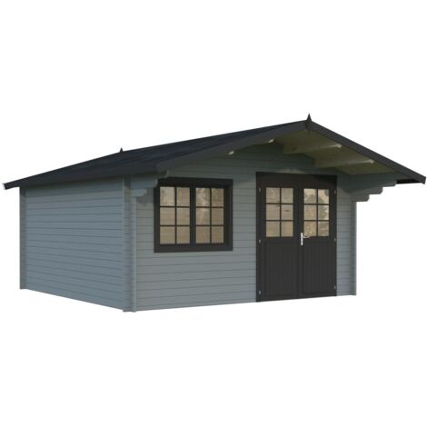 Abri de jardin en bois Britta 17,5 m2 Peint gris clair + anthracite