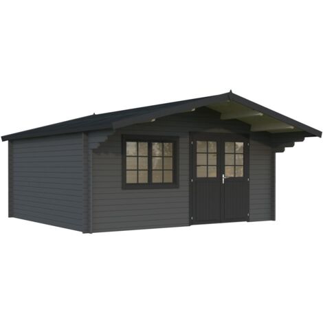Abri de jardin en bois Britta 19,7 m2 Peint gris foncé + anthracite