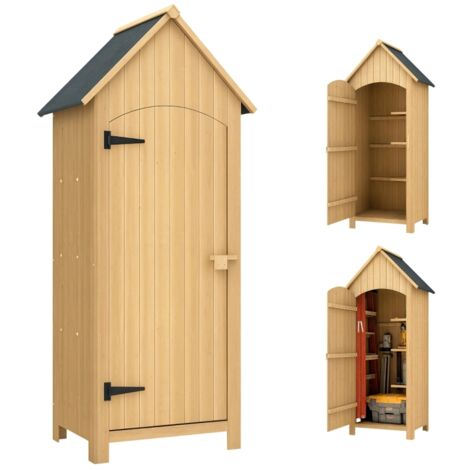 Abri de jardin en bois cabane de jardin exterieur armoire de jardin avec toit bitumé 3 étagères porte avec loquet rangement et stockage extérieurs pour terrasse 77,5 x 54,2 x 179,5 cm naturel