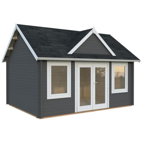 Abri de jardin en bois Claudia 14,2 m2 Peint gris foncé + blanc