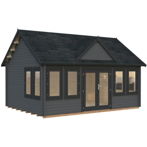 Abri de jardin en bois Claudia 19,4 m2 Peint gris foncé + anthracite