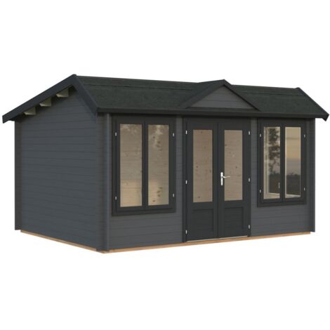 Abri de jardin en bois Claudia monopente 11,5 m2 Peint gris foncé + anthracite