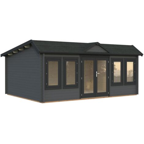 Abri de jardin en bois Claudia monopente 19,4 m2 Peint gris foncé + anthracite