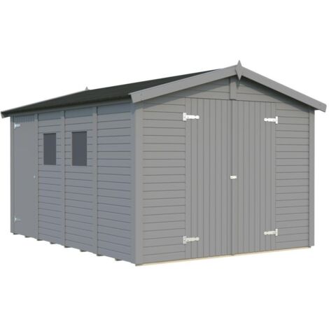 Abri de jardin en bois Dan 9,9 m2 Peint gris clair