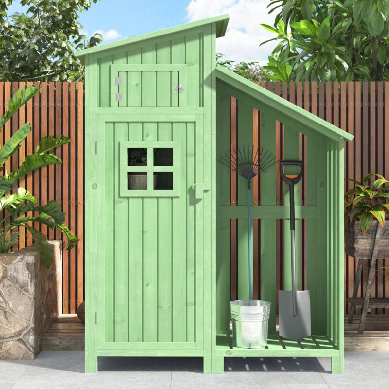 Modernluxe - Abri de jardin en bois de sapin - remise à outils avec 2 étagères intégrées - h 173 cm - toit imperméable en pvc - Vert