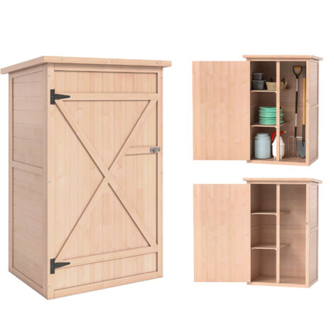 Abri de Jardin en Bois d'Épicéa avec Toit Imperméable et 2 Étagères, 75x56x115 cm