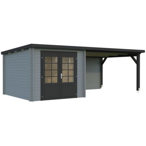 Abri de jardin en bois Ella 6,9+10,0 m2 Peint gris clair + anthracite