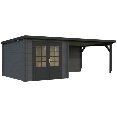 Abri de jardin en bois Ella 6,9+10,0 m2 Peint gris foncé + anthracite