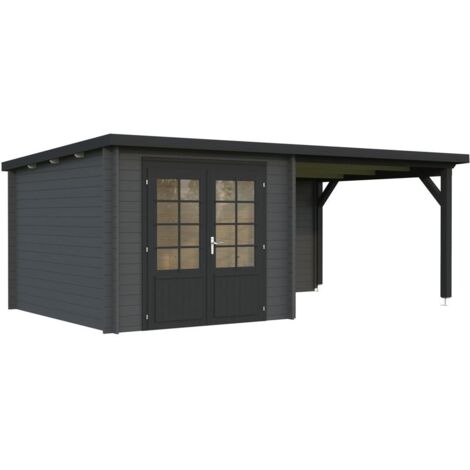 Abri de jardin en bois Ella 6,9+8,2 m2 Peint gris foncé + anthracite