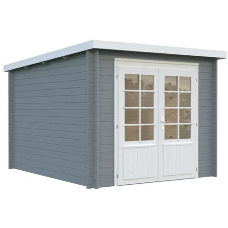 Abri de jardin en bois Ella 6,9 m2 Peint gris clair + blanc