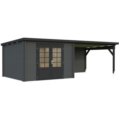 Abri de jardin en bois Ella 8,7+10,0 m2 Peint gris foncé + anthracite