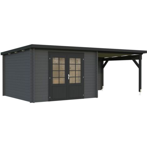 Abri de jardin en bois Ella 8,7+8,2 m2 Peint gris foncé + anthracite