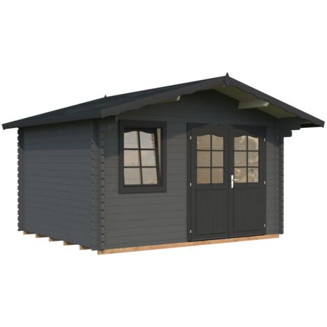 Abri de jardin en bois Emma 10,4 m2 Peint gris foncé + anthracite