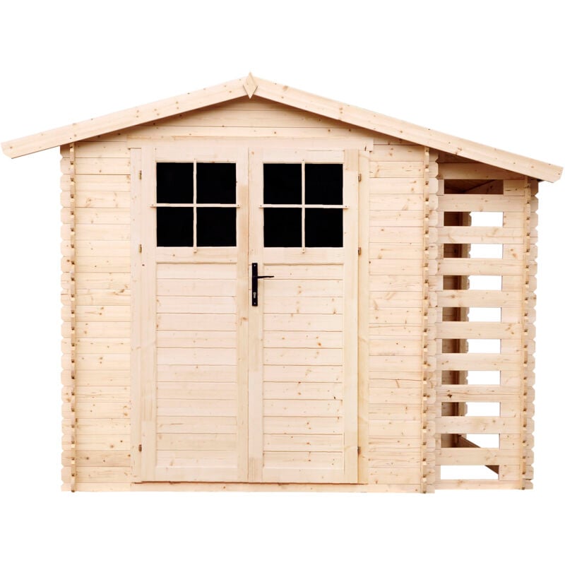 Timbela - Abri de jardin en bois et range bûches extérieur - porte verrouillable de haute qualité - Stockage extérieur I206xL272xH218 cm/ 3,53 + 0,97