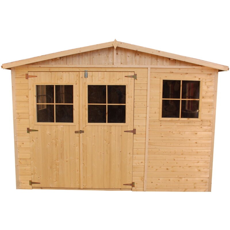 Timbela - Abri de jardin en bois Exterieur avec les planchers imprégné- Cabane de jardin en Pin/épicéa-H226x324x216 cm/6m2- Construction de panneaux