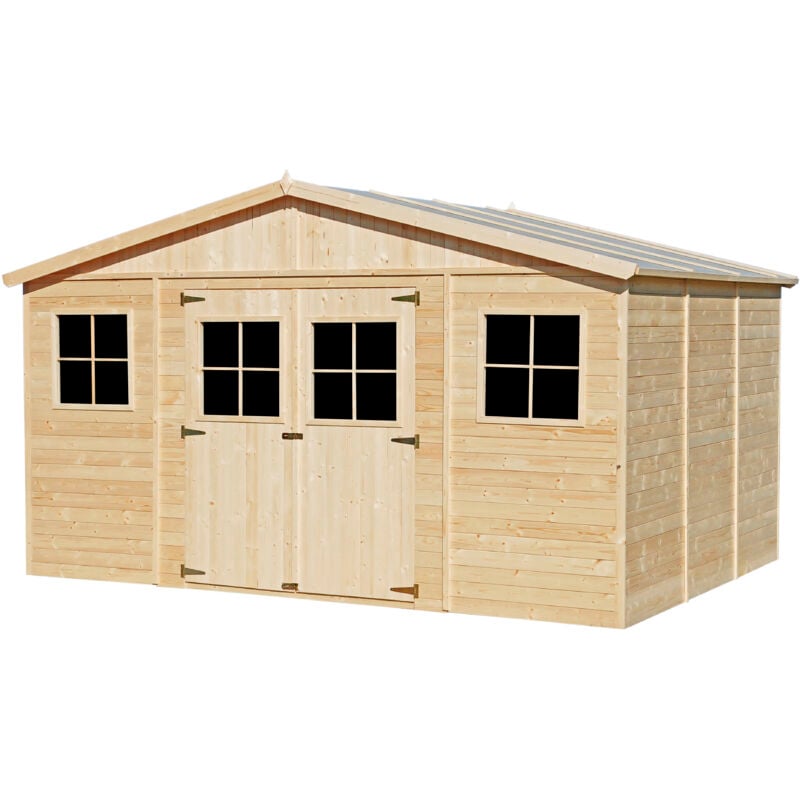 Timbela - Abri de jardin en bois Exterieur avec plancher imprégné- Chalet en Pin / épicéa-H246x418x320 cm/12 m²- Construction de Panneaux - Rangement