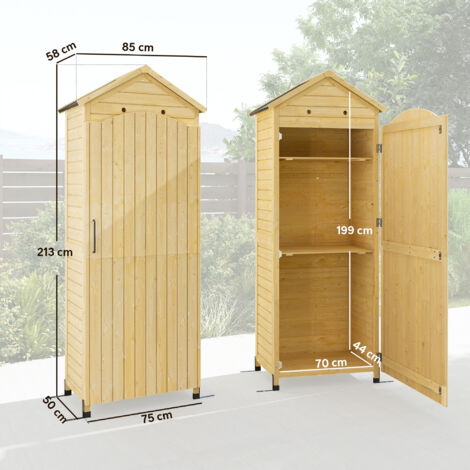 Abri de jardin en bois, extra haut, avec étagère réglable, porte magnétique, ventilation du toit galvanisé